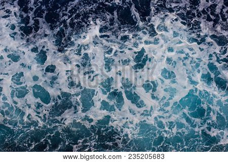 Ocean Surface With Waves And Foam - View From Above - View From Boat