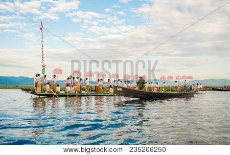 Inle-lake, Myanmar - Oct 06 2014: The Festival Of Phaung Daw Oo Temple At Inle Lake In October 2014.