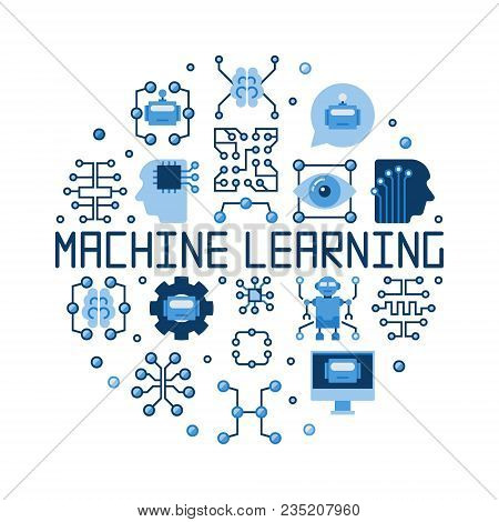 Machine Learning Round Flat Concept Illustration Or Symbol On White Background