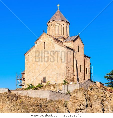 The Metekhi Church And The Equestrian Statue Of King Vakhtang Gorgasali Are Located On The Elevated 