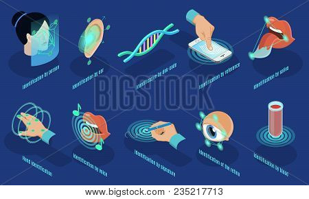 Isometric Biometric Identification Set With Face Ear Dna Reference Saliva Hand Voice Signature Retin