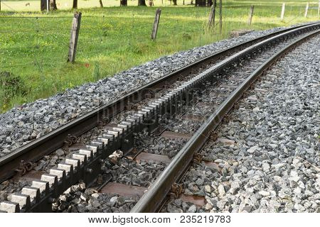 Closeup Of A Rack Railway Or Cog Railway