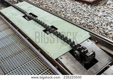 Closeup Of A Rack Railway Or Cog Railway