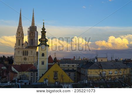 Landscape Of A Kaptol Cathedral In Zagreb