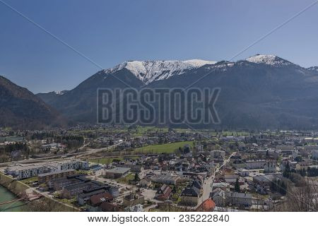 Ebensee Sea And Town In Big Austrian Alps