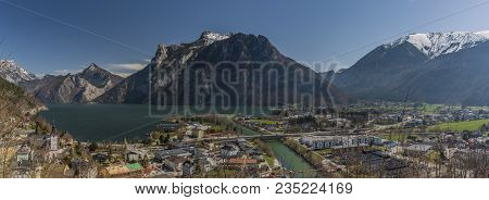 Panorama Of Ebensee Sea And Town In Big Austrian Alps