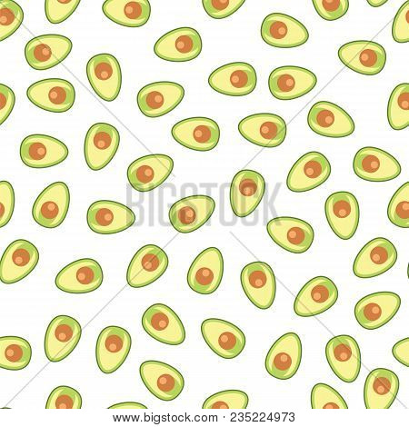 Seamless Pattern Avocado. Ripe Halves Avocado Slices Seamless Pattern Background