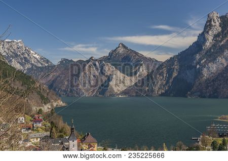 Ebensee Sea And Town In Big Austrian Alps
