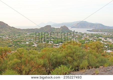 View Of The Vulcanello Peninsula. The Islands Of Lipari, Italy.