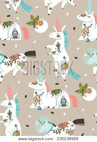 Hand Drawn Vector Abstract Graphic Creative Artistic Cartoon Illustrations Seamless Pattern With Ast