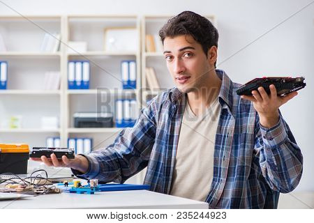 Computer hardware repair and fixing concept by experienced techn