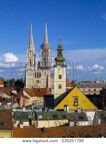 Landscape Of A Kaptol Cathedral In Zagreb