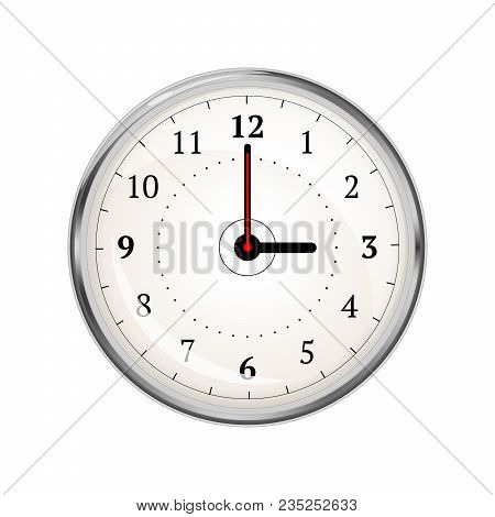 Realistic Clock Face Showing 03-00 Isolated On White
