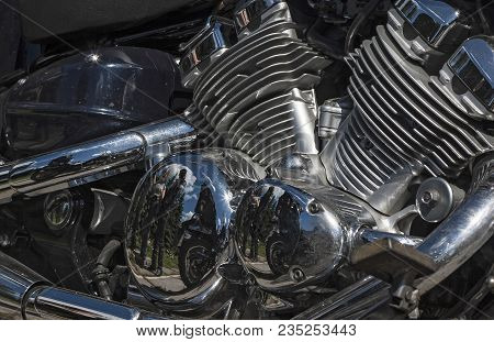 Shiny Chrome Motorcycle Engine Block. For Motorcycle Lovers.
