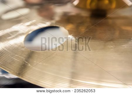 Drummer Playing On Drum Set Top View. Live Music Concert, Band During Performance. View And Look Thr
