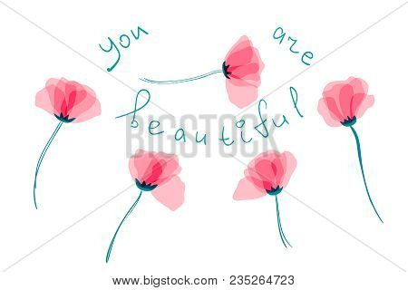 The Pink Poppy Flowers For Design Are Postcard. Petals Flower With Multiply. Eps 10. Object With Tra