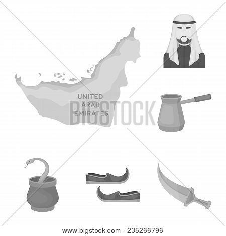 Country United Arab Emirates Monochrome Icons In Set Collection For Design. Tourism And Attraction V