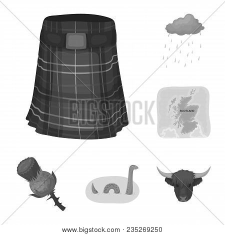 Country Scotland Monochrome Icons In Set Collection For Design. Sightseeing, Culture And Tradition V