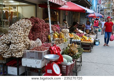 Manila, Philippines - November 25, 2017: People Visit Chinatown Food Market In Manila, Philippines. 