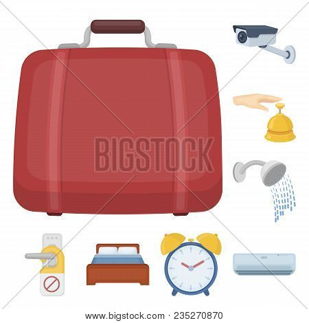 Hotel And Equipment Cartoon Icons In Set Collection For Design. Hotel And Comfort Vector Symbol Stoc