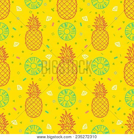 Pineapple Fruits Seamless Pattern Background Vector Format