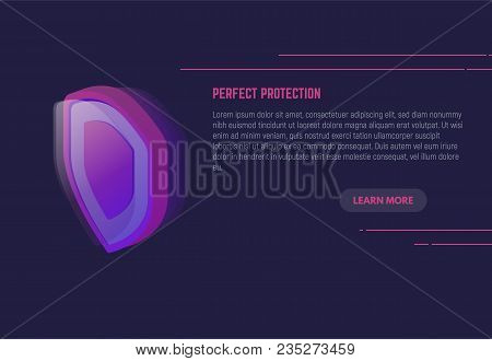 Isometric 3d Shield With Gradients And Layers. Protection Banner Concept. Round Shield With Glass An