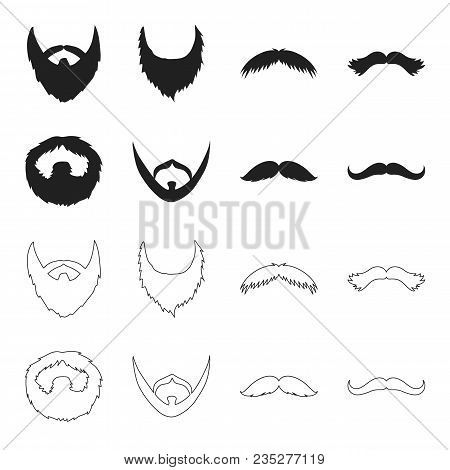 Mustache And Beard, Hairstyles Black, Outline Icons In Set Collection For Design. Stylish Haircut Ve