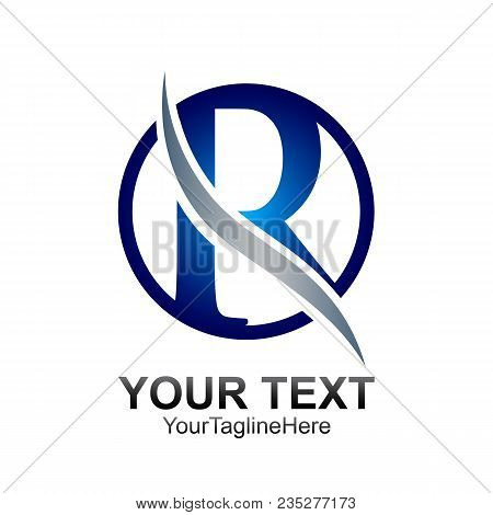 Initial Letter R Logo Template Colored Blue Circle Swoosh Design For Business And Company Identity