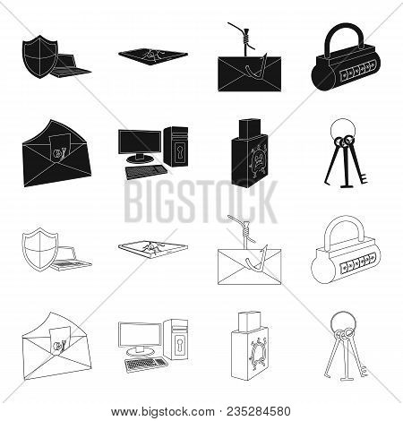 Virus, Monitor, Display, Screen .hackers And Hacking Set Collection Icons In Black, Outline Style Ve