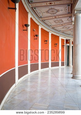 Athens, Greece - April 5,2016: The Zappeion Hall Interior Building With Pillars