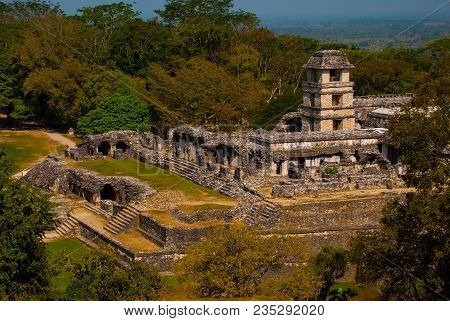 Ancient Mayan City, Archaeological Complex With Ruins, Palace, Temples, Pyramids. Palenque Ruins Chi