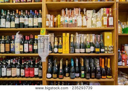 ROME, ITALY - CIRCA NOVEMBER 2017: shelves in a grocery store in Rome.
