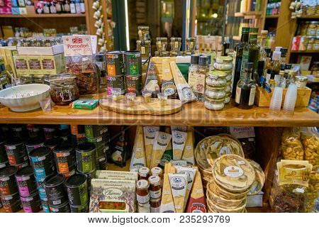 ROME, ITALY - CIRCA NOVEMBER 2017: shelves in a grocery store in Rome.