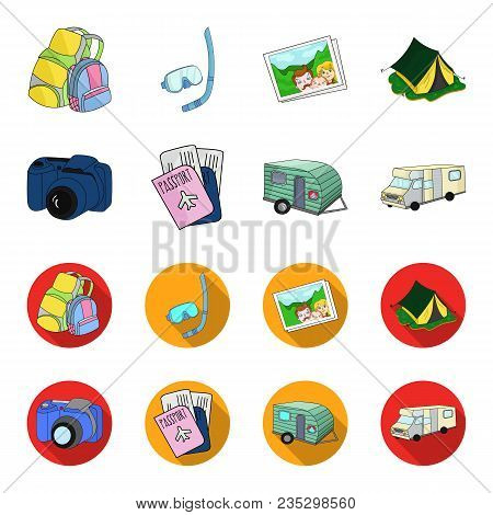 Vacation, Photo, Camera, Passport .family Holiday Set Collection Icons In Cartoon, Flat Style Vector