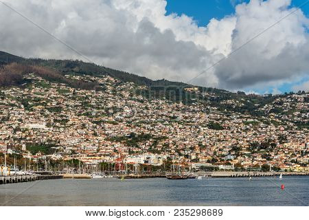 Funchal, Portugal - December 10, 2016: View Of The Marina And City Of Funchal From A Ship In The Har