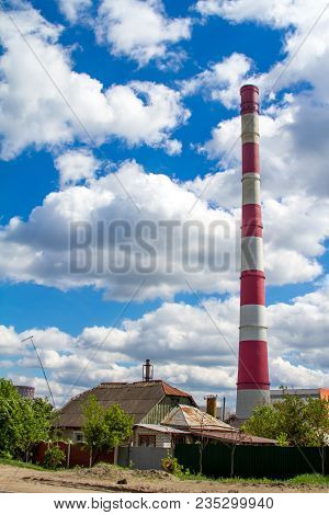 Pipe Chp Against The Sky In Ukraine.