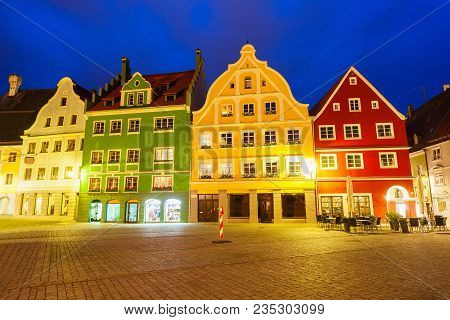 Beauty Colorful Houses In The Memmingen City Centre. Memmingen Is A Old Town In Swabia In Bavaria, G