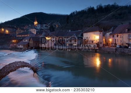 Nightfall In Lods, Doubs Department,  Bourgogne-franche-comte, France