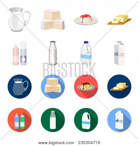 Milk, Calcium, Product, Food .milk Product And Sweet Set Collection Icons In Cartoon, Flat Style Vec