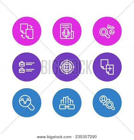 Illustration Of 9 Advertising Icons Line Style. Editable Set Of Link Building, Geo Targeting, Compet