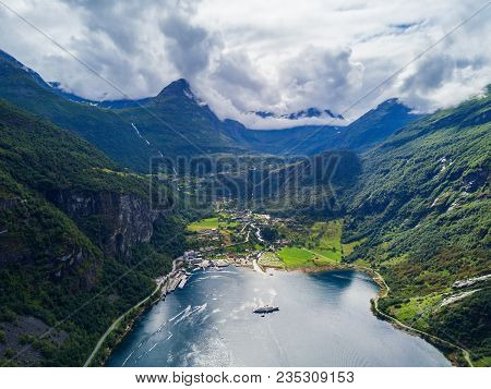 Geiranger Is A Small Tourist Village In Sunnmore Region Of Norway. Geiranger Lies At The Geirangerfj