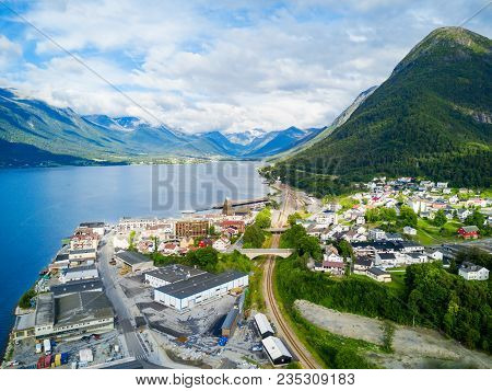 Andalsnes Aerial Panoramic View, Andalsnes Is A Town In Rauma Municipality In Norway.