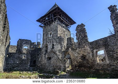 Nevitsky Castle In The Afternoon. Ruins Of An Ancient Castle In The Carpathians. Ukraine.