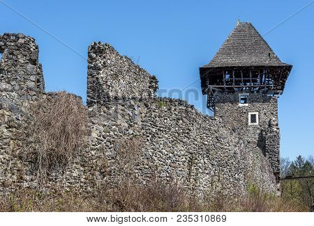 Nevitsky Castle In The Afternoon. Ruins Of An Ancient Castle In The Carpathians. Ukraine.