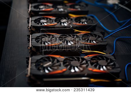 Cryptocurrency Mining With Graphics Cards. Internet Connected Power Rig Mining Ethereum, Bitcoin And