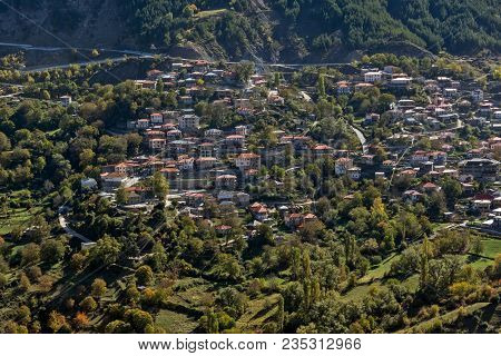 Metsovo, Epirus, Greece - October 19, 2013: Autumn View Of Village Of Anilio Near City Of Ioannina, 