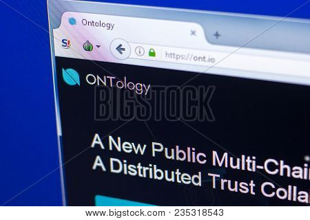 Ryazan, Russia - March 29, 2018 - Homepage Of Ontology Cryptocurrency On Pc Display.