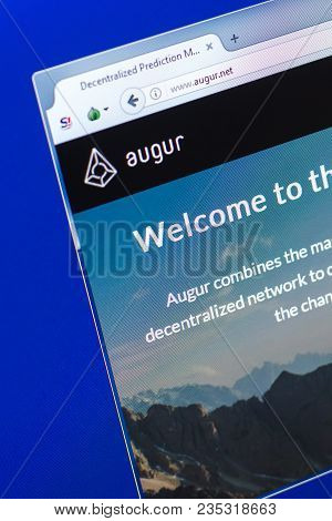 Ryazan, Russia - March 29, 2018 - Homepage Of Augur Cryptocurrency On The Pc Display, Homepage - Aug