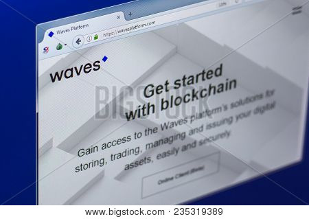 Ryazan, Russia - March 29, 2018 - Homepage Of Waves Crypto Currency On The Pc Display, Web Address -