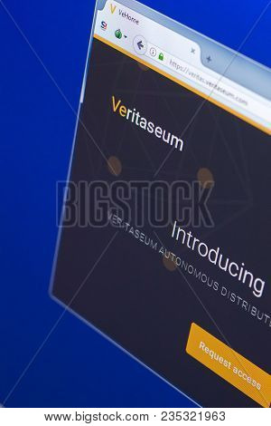 Ryazan, Russia - March 29, 2018 - Homepage Of Veritaseum Cryptocurrency, Web Address - Veritas.verit